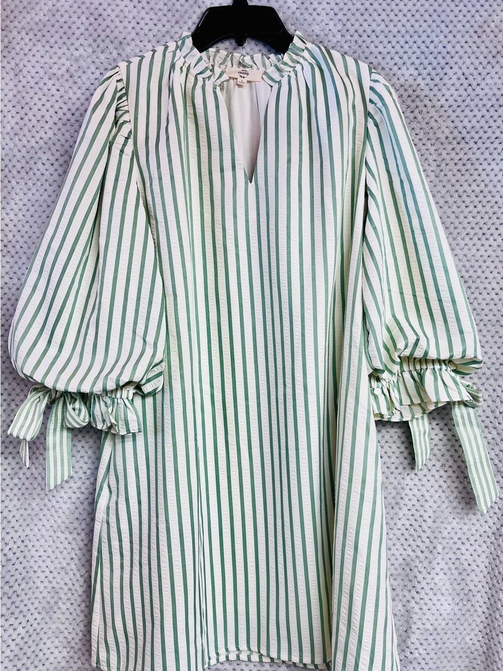 entro Green & White Striped Tie-Sleeve Mini Dress